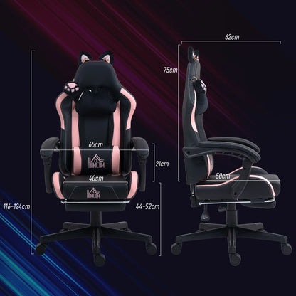 Homcom Gaming Chair with Adjustable Height Ears and Retractable Footrest