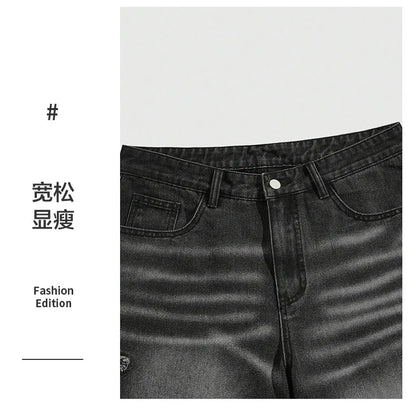 Pants Denim Pant Men Jeans Knee Length Stars Vintage High Waist Frayed Hem Straight Trousers Y2k Streetwear Casual 2026 Spring
