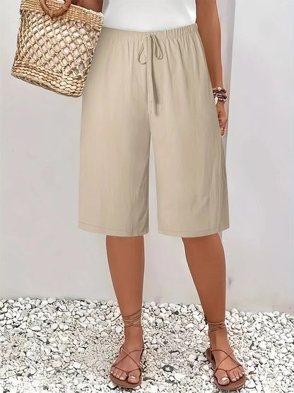 Dam Wide Leg Byxor Knälång – Elastisk Midja Dragsko Casual Vår/Sommar, 5 Färger S–XXL