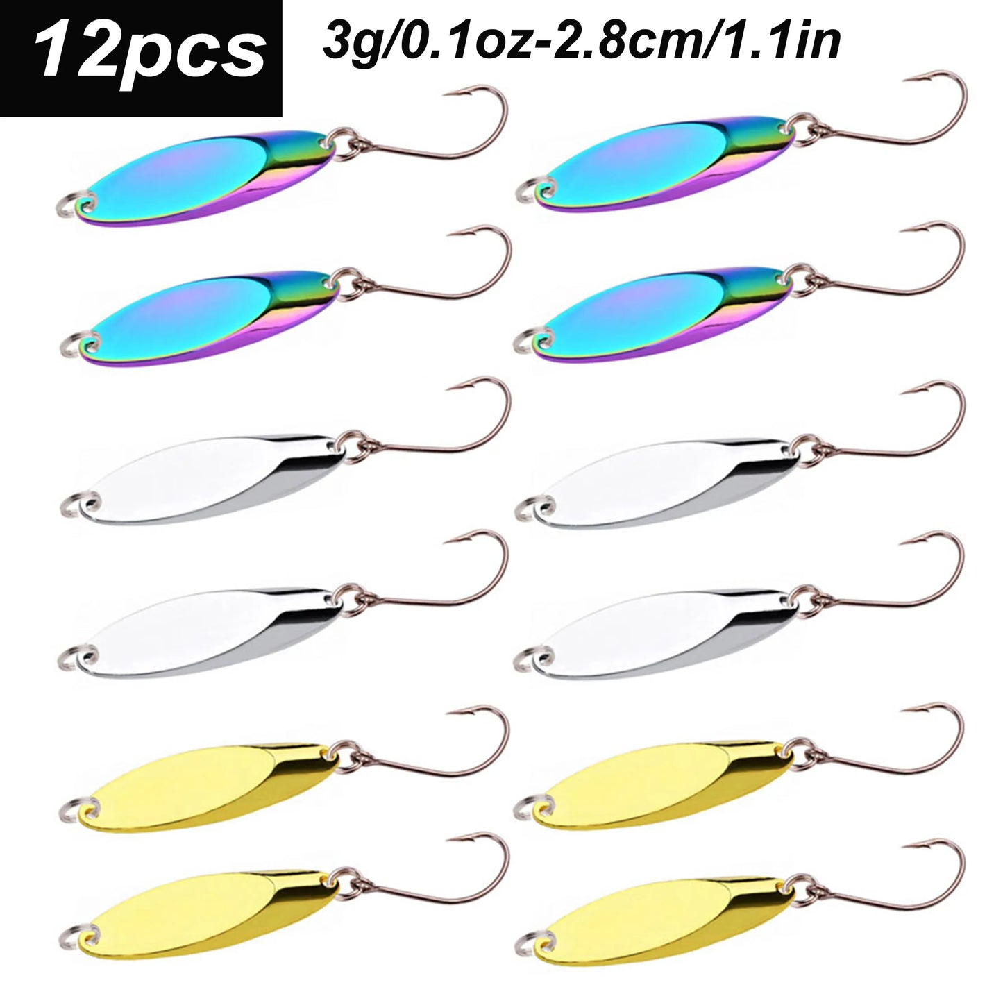 12pcs Metal Spinner Spoon Lures Trout Fishing Lure Hard Bait Sequins Paillette Artificial Baits Spinnerbait Fish Tools 1.5g-56g
