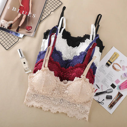 Women's Sling Bra Summer Thin Lace Beautiful Back Bra Small Chest Gather Up Support Bra Without Rods Fashion Vacation Underwear