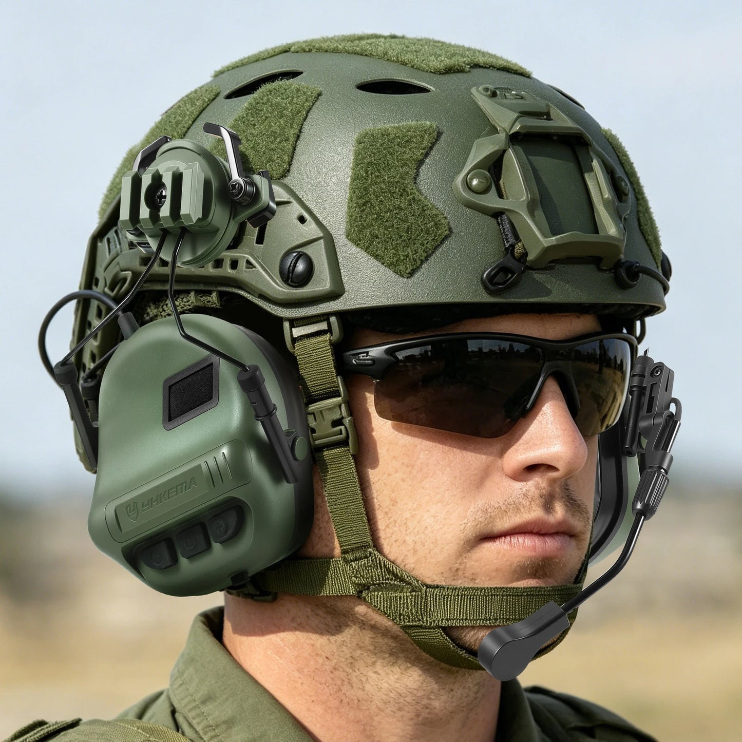 E80 Tactical Shooting Headset Electronic Hearing Protection with Kenwood 2 Pin PTT Adapter for Outdoor Hunting
