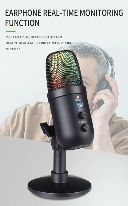 FUHAM MU1000 USB Condenser Microphone RGB Gaming Mic Noise Cancelling One Key Mute for Streaming Recording Conference PC