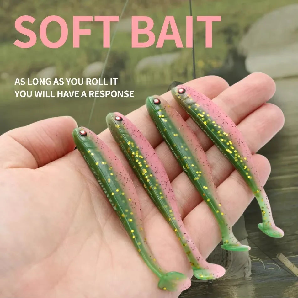 ROOBLINOS Fishing Soft Lure 9cm 4pcs T-tail Artificial Lures Ice Winter Fishing Bait