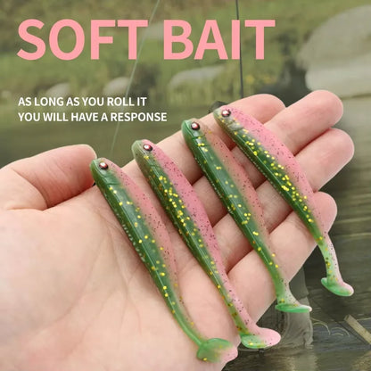 ROOBLINOS Fishing Soft Lure 9cm 4pcs T-tail Artificial Lures Ice Winter Fishing Bait