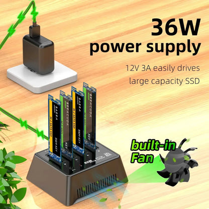 MAIWO 4 Bay M.2 SATA NVMe Docking Station 10Gbps M2 NVME NGFF SSD Case USB3.1 Type-C Gen2 External Hard ssd box with Cooling Fan