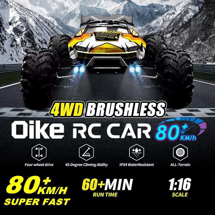 Oike RC Drift Car With LED Light 50KM/H / 80KM/H Brushless 4WD Remote Control Electric High Speed Racing Monster Truck for Adult