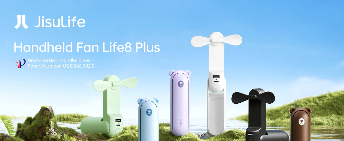 JISULIFE Handhållen Fläkt 3-i-1 – Ficklampa & Powerbank, F8 (2000mAh) / F8X (4500mAh), 7 Färger