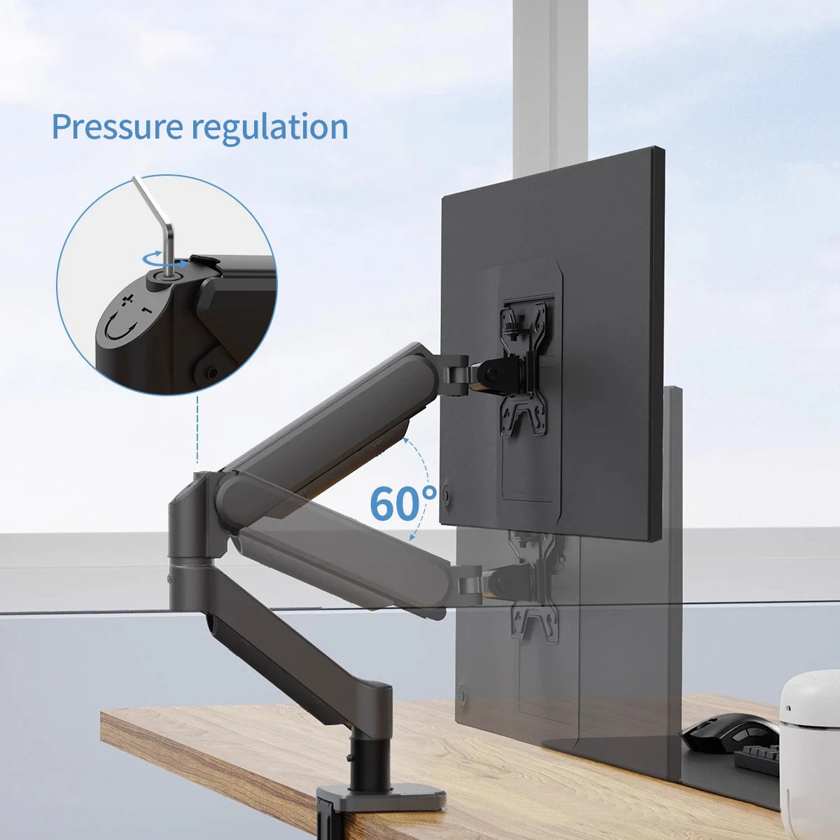 Single Monitor Arm Desk Mount for 17" to 32" Screen, Maximum load capacity 10KG Full Motion Articulating, Clamp and Grommet Base