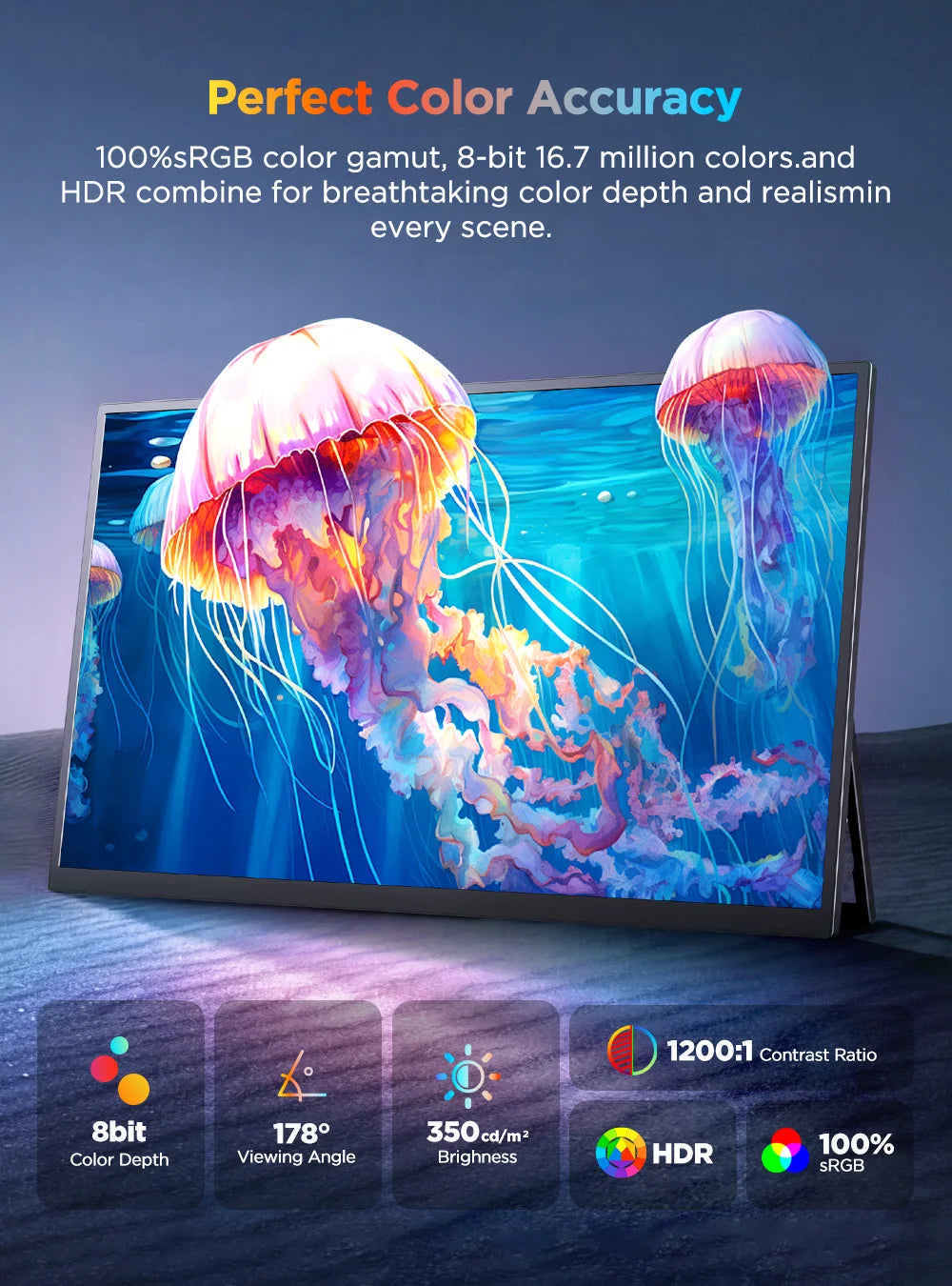 UPERFECT 15,6" 4K UHD Portabel Touchmonitor – 3840x2160 10-punktstouch IPS 100% sRGB HDR AMD FreeSync USB-C HDMI VESA EU-lager