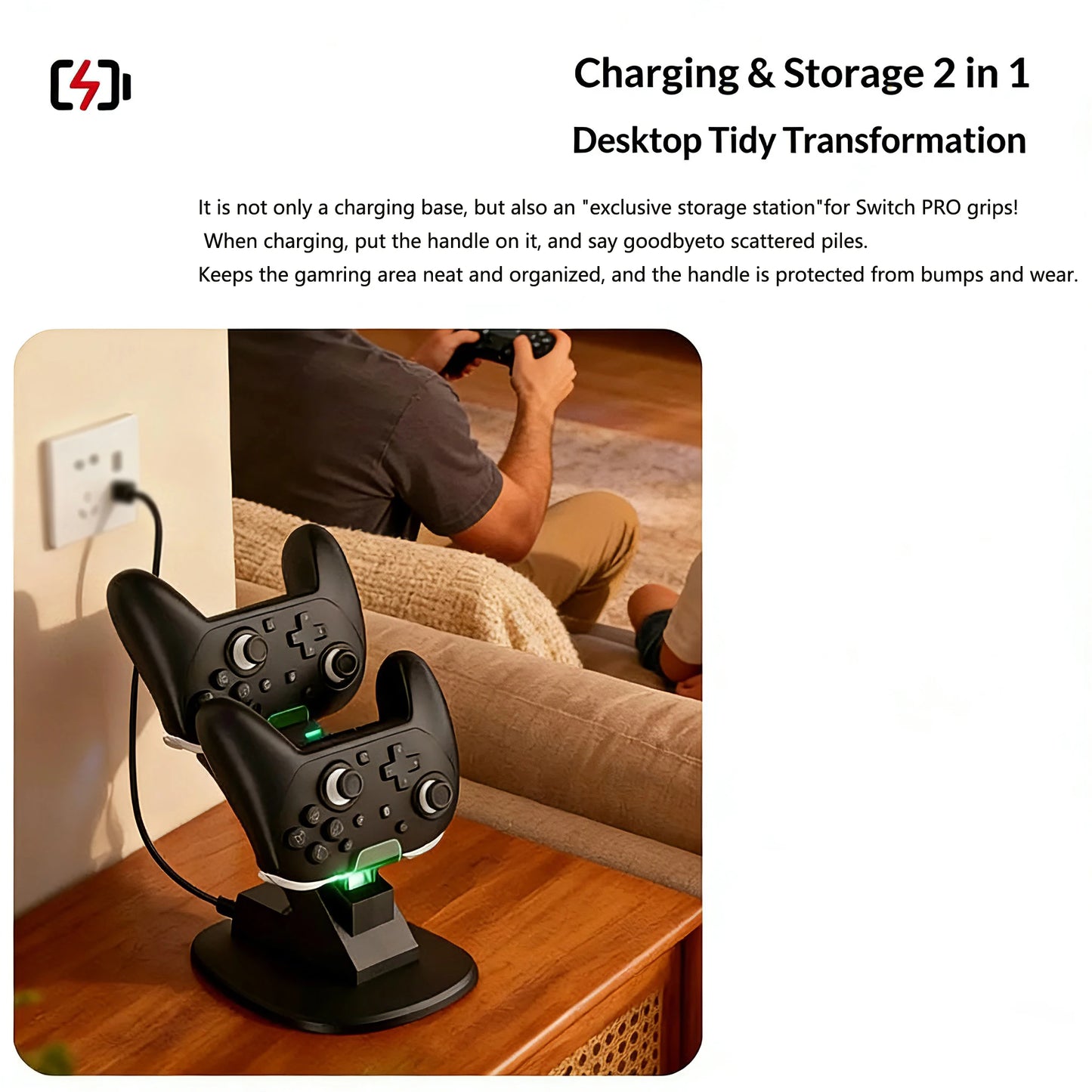 Dual Controller Charger Dock Station for Switch Pro Controller Fast Charging Station for 2 Controllers Charging Dock for Switch