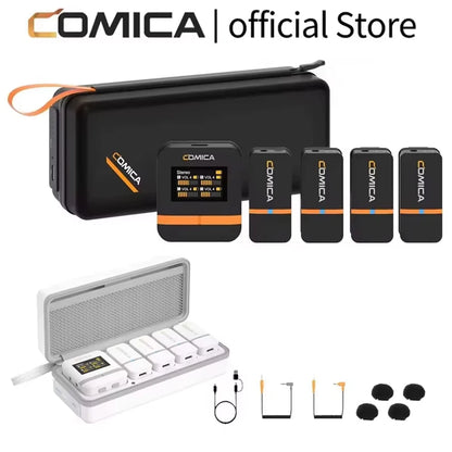 COMICA Vimo Q Four channel Mini Wireless Microphone Wireless Lavalier Microphone With Charging Case for Camera Smartphone PC