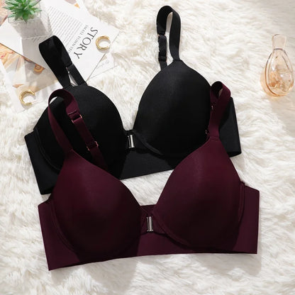 Seamless Push Up Bra Women Deep V Cup Underwear Front Closure Comfort Lingerie Adjustable Strap Plus Size Solid Color
