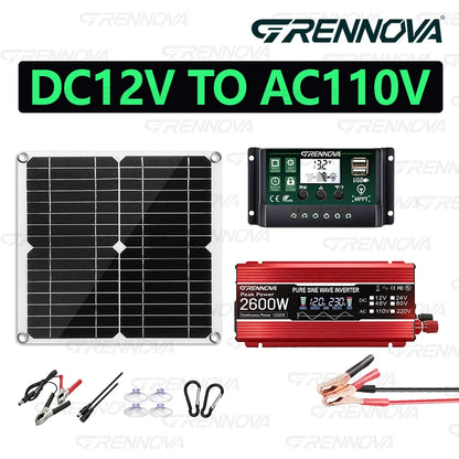 Grennova Solcellskit 1300W – Ren Sinusvåg 2600W Peak + 30W Panel + 60A MPPT, 110V/220V Off-Grid Kyl TV Husbil