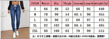 Denim Pencil Pants Women High Stretch Elastic Waist Lace Up Jeans Slim Denims 2024 Streetwear Vintage Ankle Length Trousers