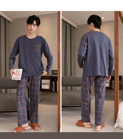 Rutigt pyjamasset herr i bomull – långärmat, fyra modellval, L–5XL