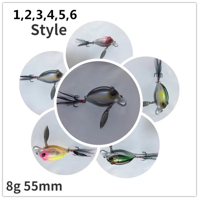 Micro Tappy Fishing Lures Artificial Hard Baits Crank Wobblers Tongue Plate Spinning Spoon with Feather Rotates Trout fish Bait
