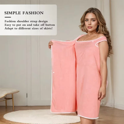 1Pc Women's Plus Size Wearable Bath Towel - Cute Bow Shower Skirt, Adjustable Bath Robe with Pocket. Soft Fabric for Home Use.