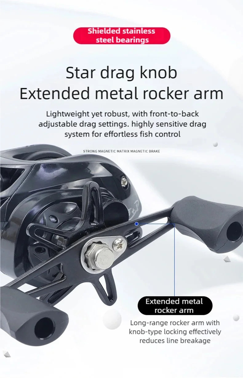 Huidiao Beginner Baitcasting Reel 7.2:1 Easy Casting Fishing Reel 10KG Max Drag 12-Level Magnetic Brake System for New Angler