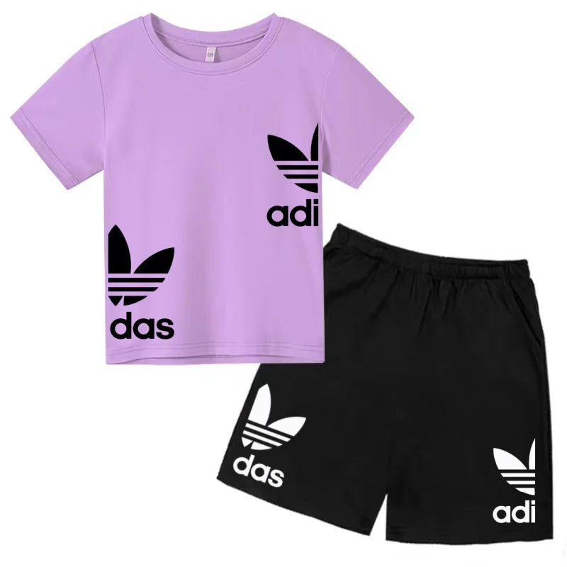 New Children Letter-Print Summer T-shirt Boy Girl Toddler3-12Years Short-Sleeved+Shorts Charming Casual Fashion Sports Brand Set