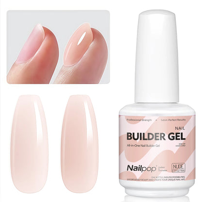 Nailpop Builder Nail Gel 4 Colors Base Coat Strengthener Thickening Extension Rhinestone Glue Gel Polish Brush in Bottle 15ml
