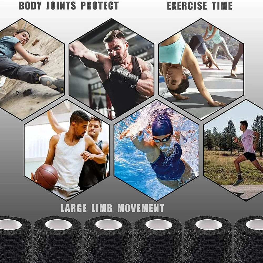 48/24/3PCS Black Tattoo Grip Cover Wraps Self-Adhesive Elastic Bandage Tape Breathable Strong Sports Tape Athletic Bandage Rolls