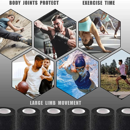 48/24/3PCS Black Tattoo Grip Cover Wraps Self-Adhesive Elastic Bandage Tape Breathable Strong Sports Tape Athletic Bandage Rolls