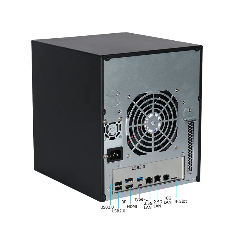 XCY X108 NAS Mini PC 4-fack 2,5"/3,5" SATA – Intel N150 / Celeron N2940, Windows 10/11 Linux NAS, DDR5/DDR3L