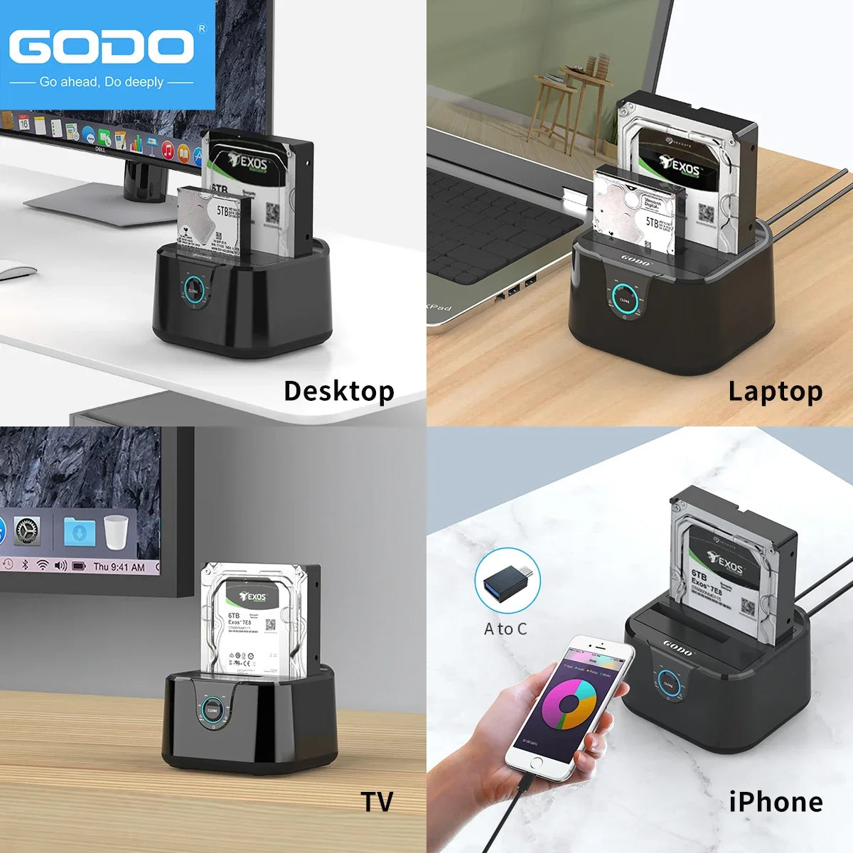 GODO HDD Docking Station SATA to USB 3.0 Adapter for 2.5 3.5 SSD Disk Case HDD Box Dock Hard Drive Enclosure Docking Station