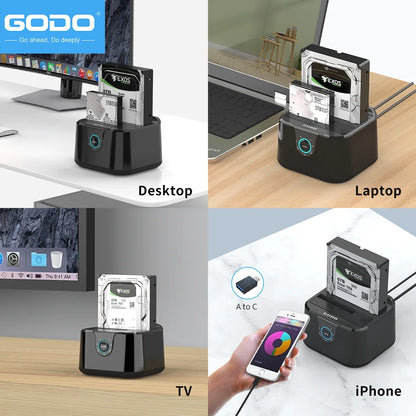 GODO HDD Docking Station SATA to USB 3.0 Adapter for 2.5 3.5 SSD Disk Case HDD Box Dock Hard Drive Enclosure Docking Station