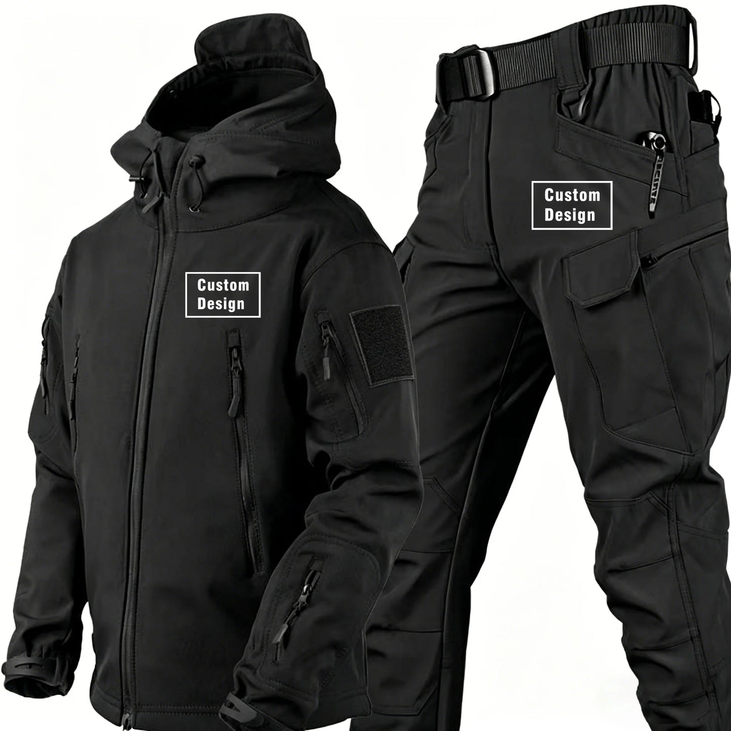 Herr Militär Softshell Set 2026 – Fleece Jacka + Byxor Outdoor, Grå/Svart/Khaki/Kamouflage S–4XL