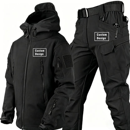 Herr Militär Softshell Set 2026 – Fleece Jacka + Byxor Outdoor, Grå/Svart/Khaki/Kamouflage S–4XL