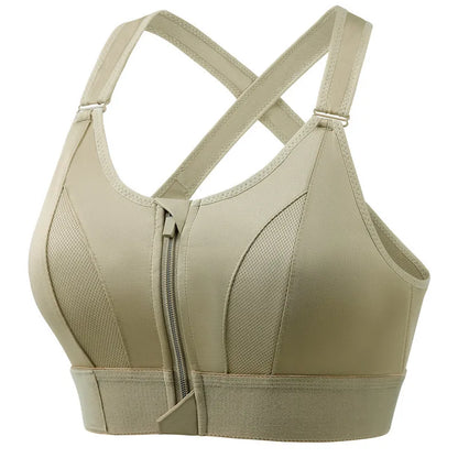 Women High Impact Shockproof Sports Bra Front Zip Adjustable Shoulder Straps Back Support Yoga Running Fitness Bralette
