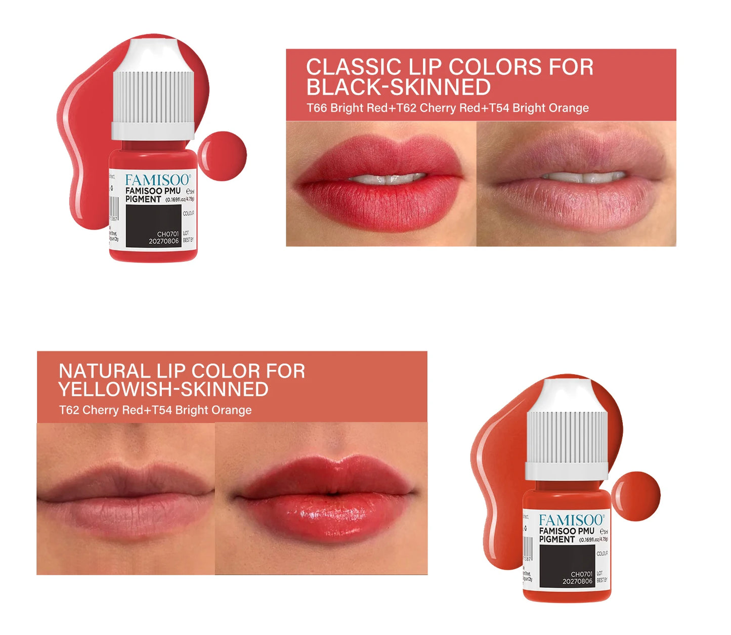 FAMISOO 5ML Permanent Makeup Pigment Tattoo Lips Tattoo Inks Eyebrows Eyeliners Pigments Microblading Pigment Tattoo Pigments