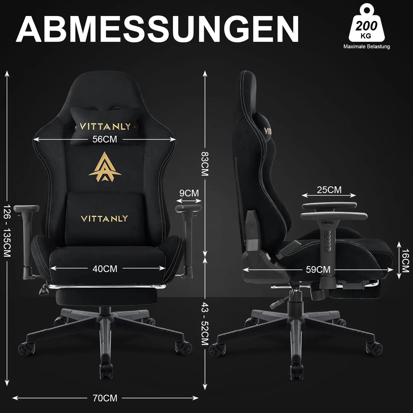 Vittanly Gaming Chair Breathable Office Chair Made of High-Quality Fabric New Adjustable and Rotating Desk Chair with Footrest