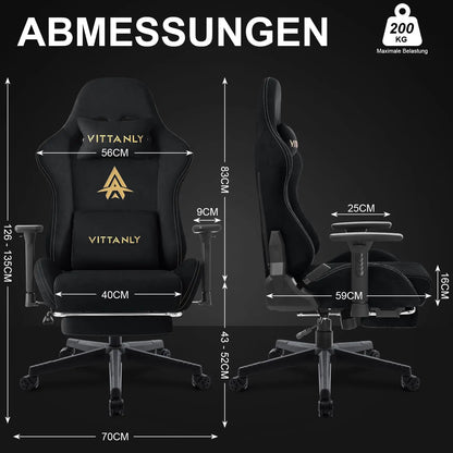 Vittanly Gaming Chair Breathable Office Chair Made of High-Quality Fabric New Adjustable and Rotating Desk Chair with Footrest