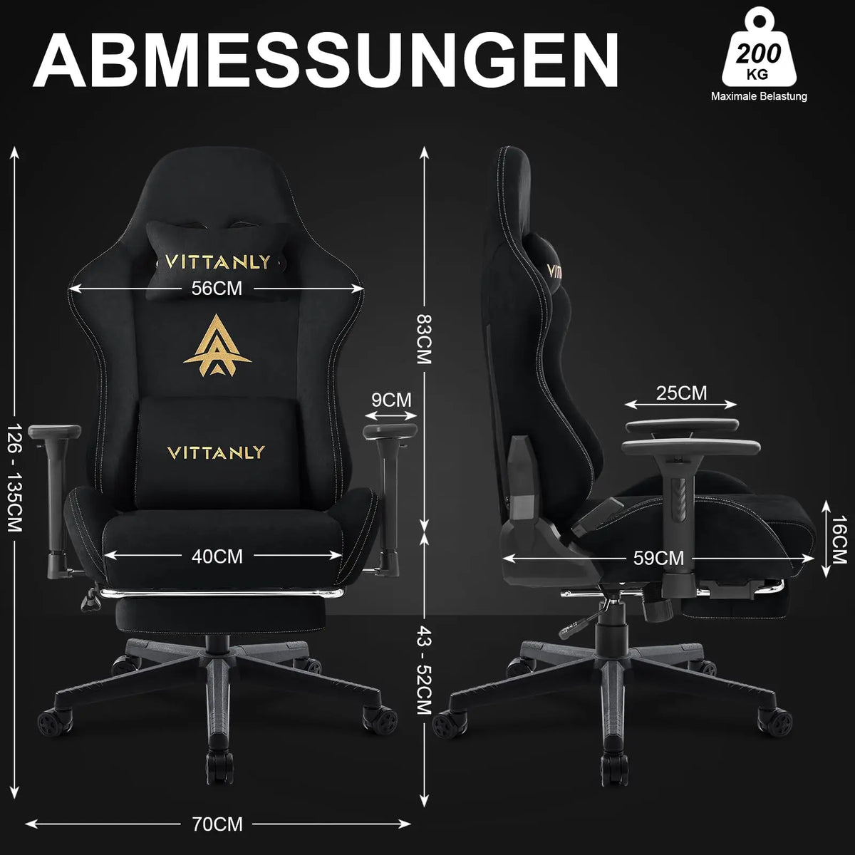 Vittanly Gaming Chair Breathable Office Chair Made of High-Quality Fabric New Adjustable and Rotating Desk Chair with Footrest