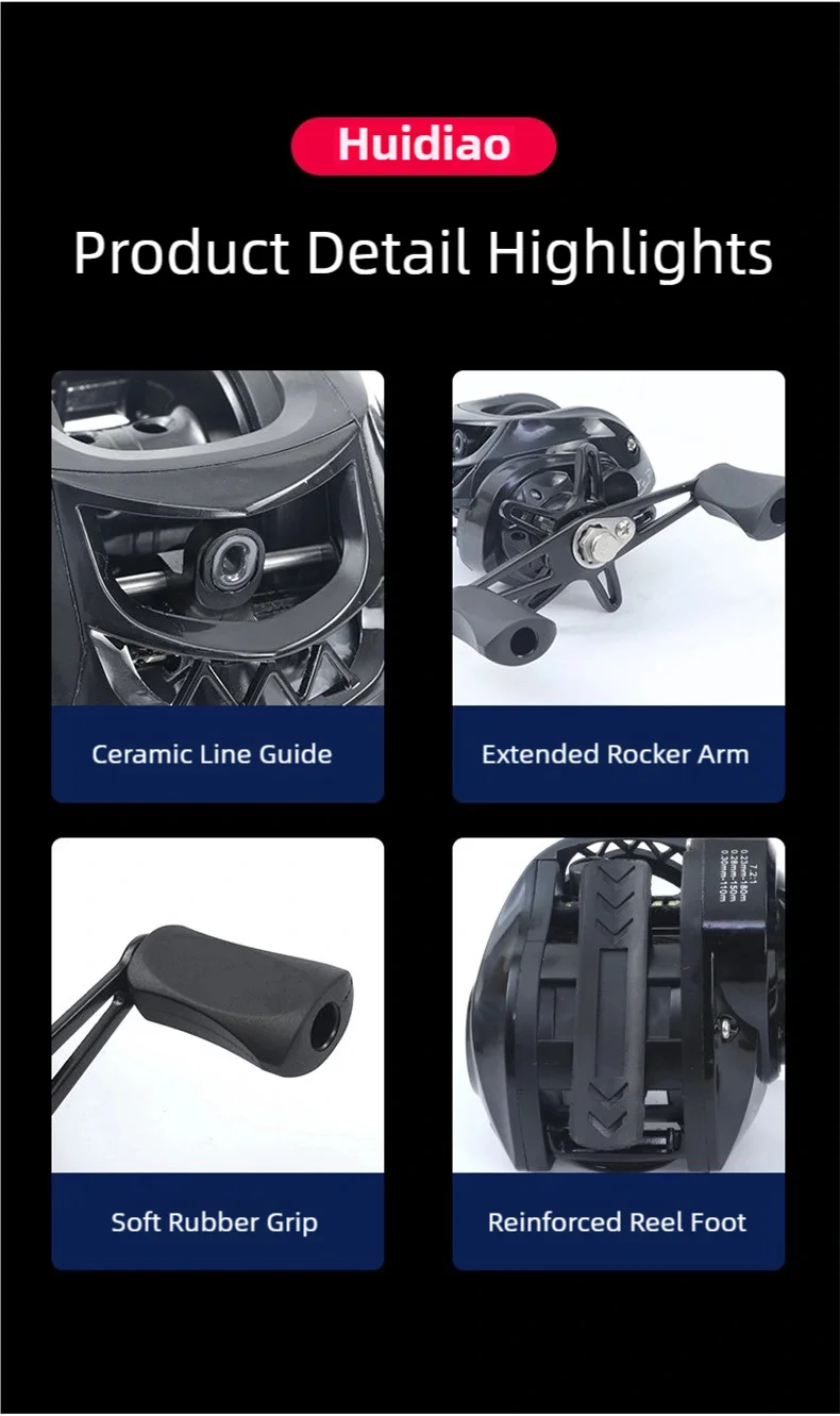 Huidiao Beginner Baitcasting Reel 7.2:1 Easy Casting Fishing Reel 10KG Max Drag 12-Level Magnetic Brake System for New Angler
