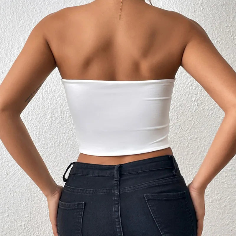 Dam Issilke Crop Top Sömlös – Axelbandslös Halkfri Tunn Andningsbar Sommar, 13 Färger XS–L