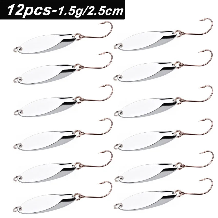 12pcs Metal Spinner Spoon Lures Trout Fishing Lure Hard Bait Sequins Paillette Artificial Baits Spinnerbait Fish Tools 1.5g-56g