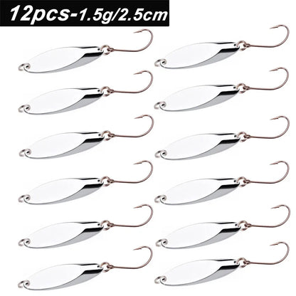 12pcs Metal Spinner Spoon Lures Trout Fishing Lure Hard Bait Sequins Paillette Artificial Baits Spinnerbait Fish Tools 1.5g-56g