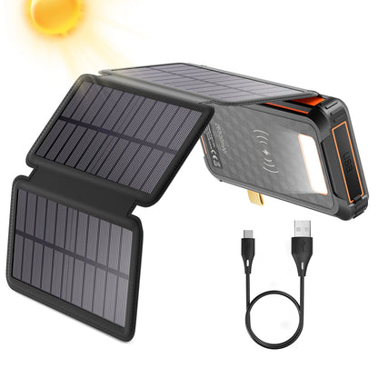 26,800 MAh Fast Solar Charger QC PD 22.5 W Solar Power Bank, 3 Outputs 4 Foldable Panels Charges External Battery, Camping Light