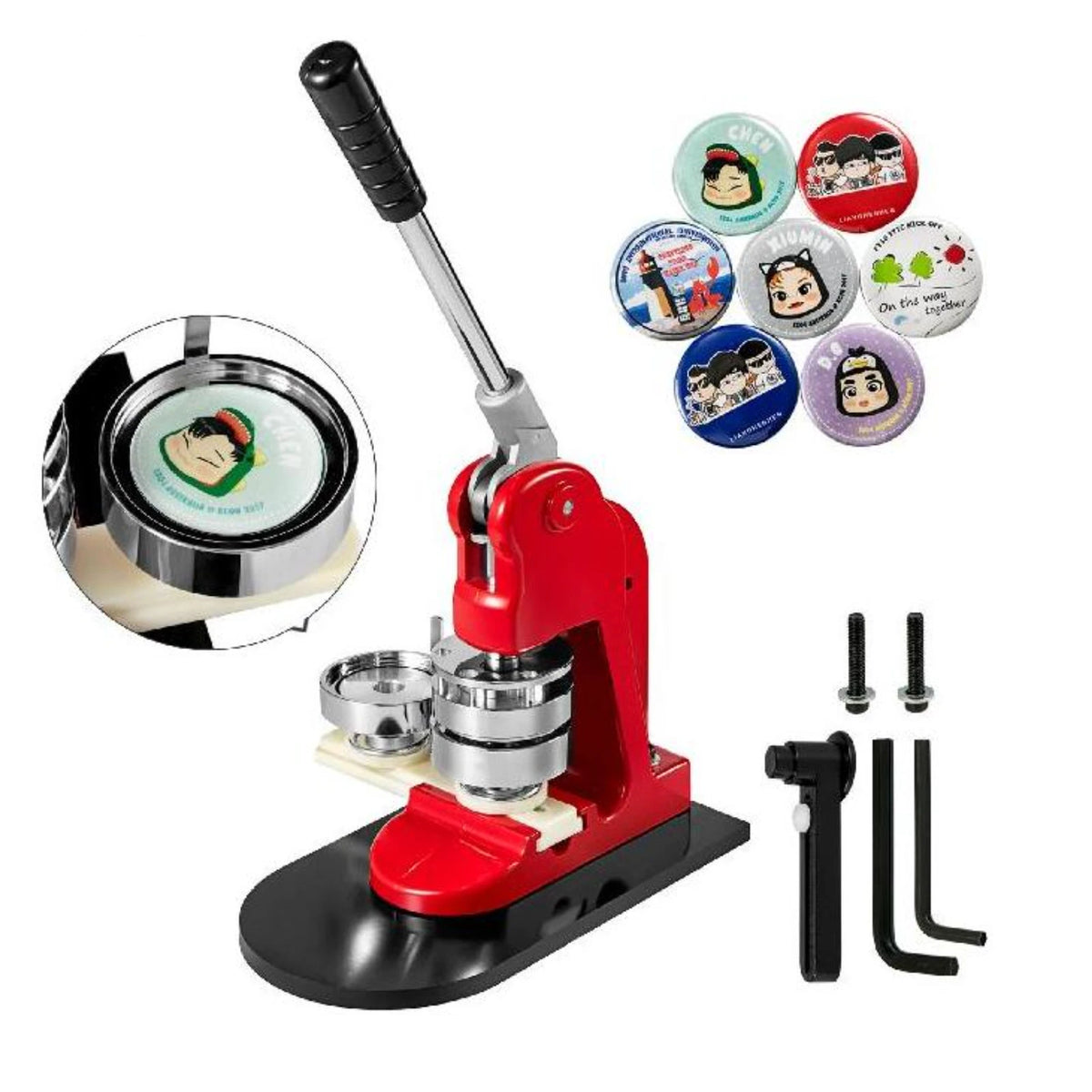 SucceBuy knappmaskin för pins – 25–75 mm med 500 eller 1 000 knappset