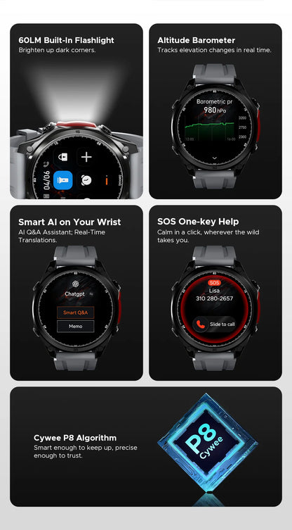 DOOGEE ANYWISE W1 PRO Smartwatch 1.43'' 5ATM Water Resistance 178 Sports Modes Health Monitoring Geomagnetic Sensor Offline Maps