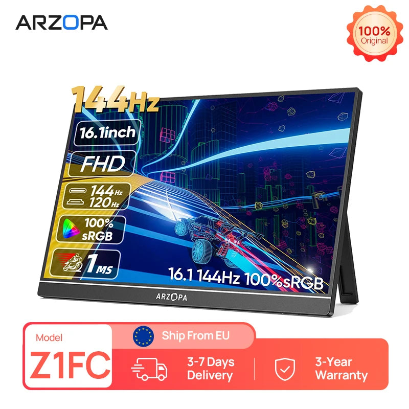 ARZOPA Z1FC portabel skärm 16,1 tum – Full HD IPS, 144 Hz