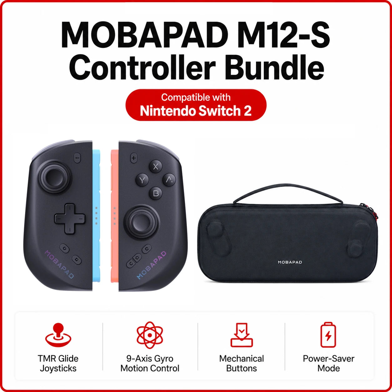MOBAPAD M12 S Gaming Controller for Switch 2 with TMR Sticks, Mechanical Buttons, 9-Axis Gyro Motion Control, Power-Saver Mode