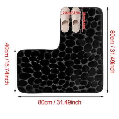 80x80cm New L-shaped Bath Mat Cobblestone Memory Foam Super Absorbent Non-Slip Corner Mat for Bathroom Shower Toilet Home Decor