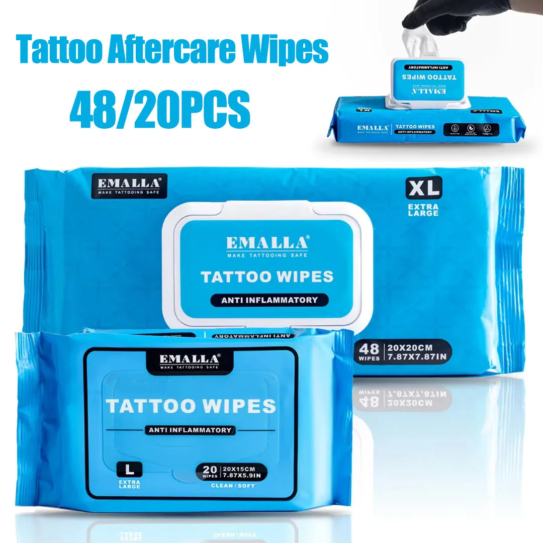 EMALLA Tattoo Aftercare Wipes Tattoo Cleansing Green Soap Cleaning Wipes for Tattoo PMU Clean Aftercare Skin Wipes Supplies