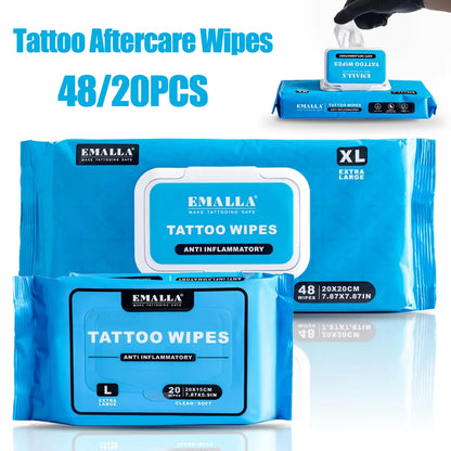 EMALLA Tattoo Aftercare Wipes Tattoo Cleansing Green Soap Cleaning Wipes for Tattoo PMU Clean Aftercare Skin Wipes Supplies