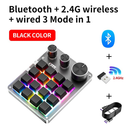 Bluetooth Macropad Macro Mechanical Keyboard 16 Keys 3 Knob RGB Mini Gaming Custom Programming Hotswap Keypads For Photoshop
